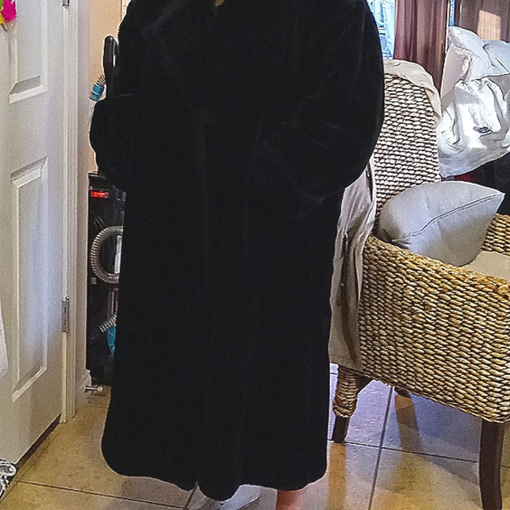 Vintage full length faux fur, hooded coat, Monterey Fashions, Aspen size XL